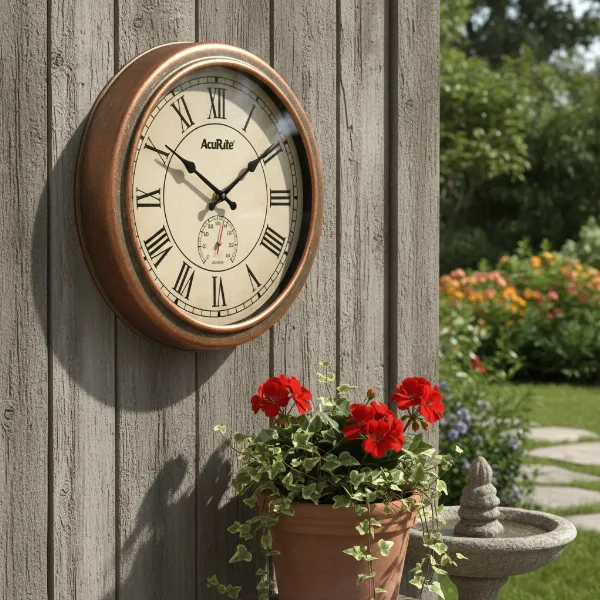 AcuRite 18-inch atomic outdoor clock with copper finish and thermometer