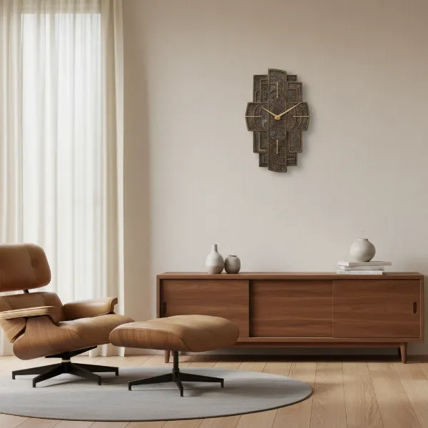 Bulova Frank Lloyd Wright Exhibition Wall Clock displayed in a modern interior setting