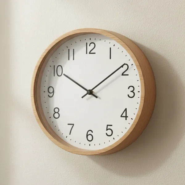 Close-up of Lemnos Riki Wall Clock, showcasing minimalist design and CBS DIDOT font readability.