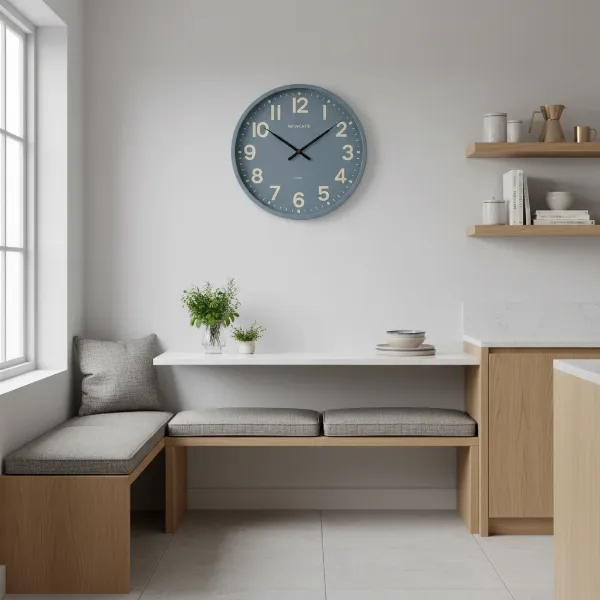 Newgate Cookhouse Wall Clock in a modern kitchen setting, showing its functional decor