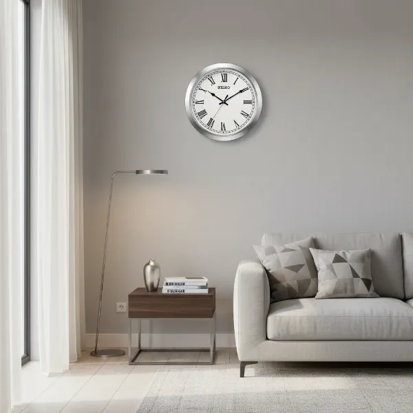 Seiko QXA723ALH wall clock enhancing a modern living room decor.